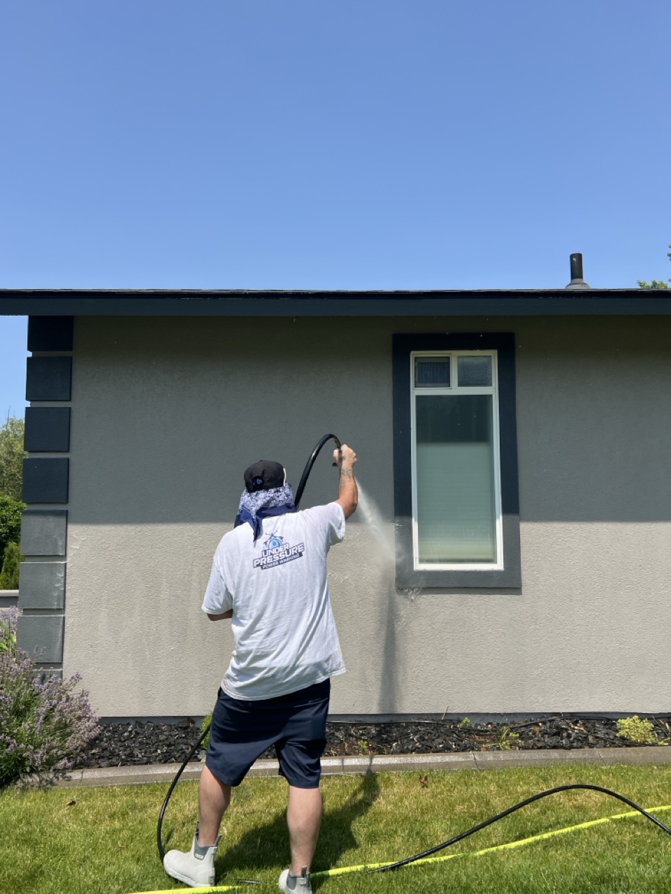 Professional house washing in action
